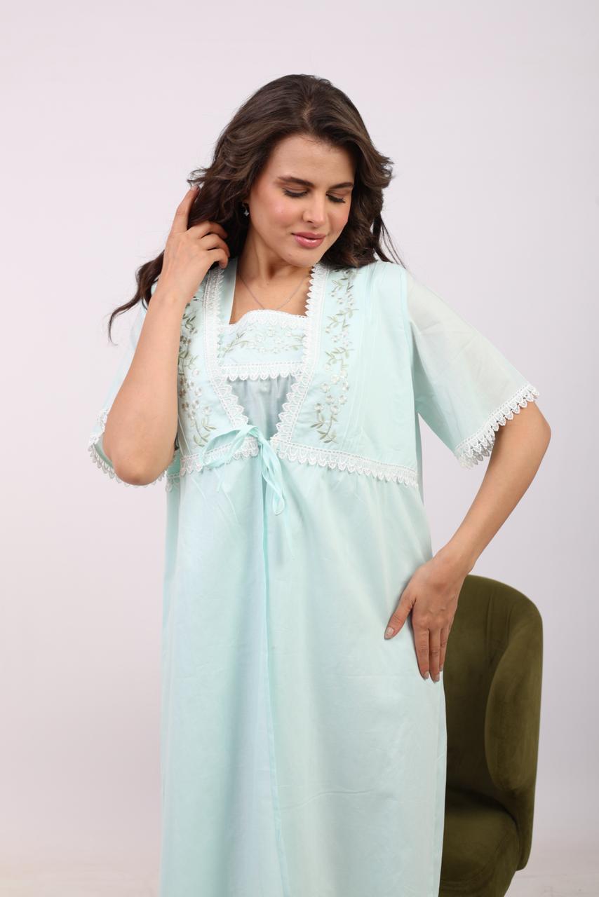 Cotton Women Short Robe - 2 piece set