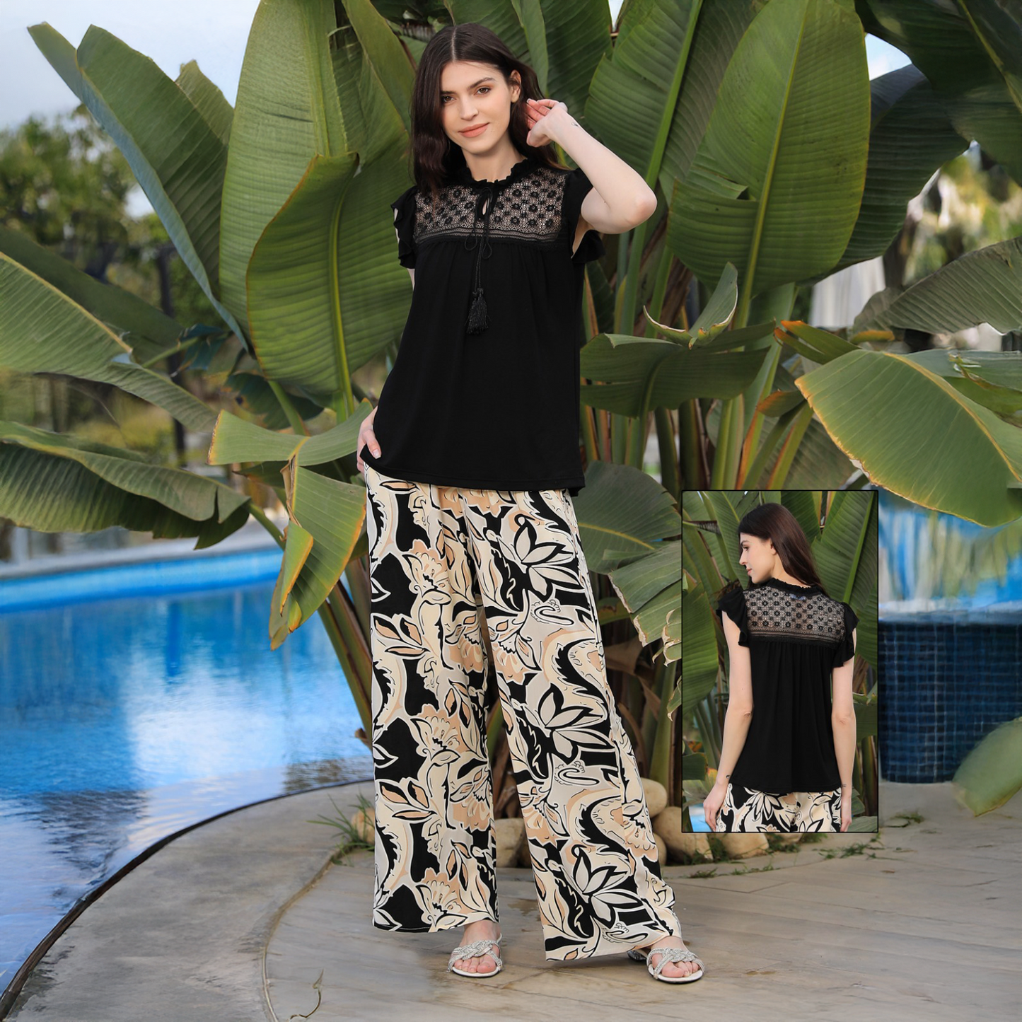 Black pijama with printed pants