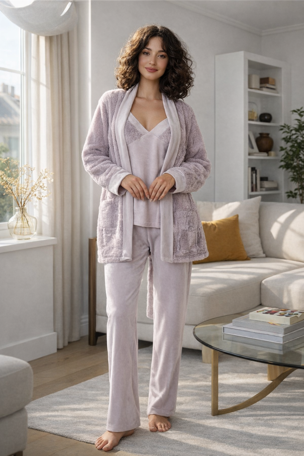 A luxurious three-piece loungewear set crafted for ultimate comfort and elegance.
