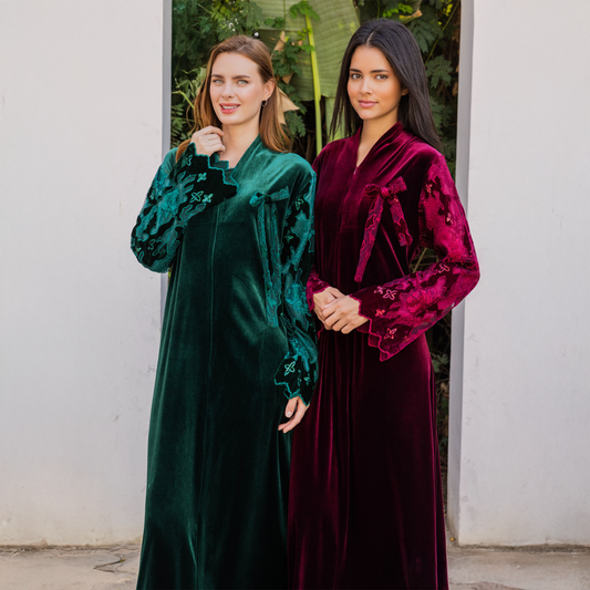 Velvet Reception gown with embroidery on the sleeve