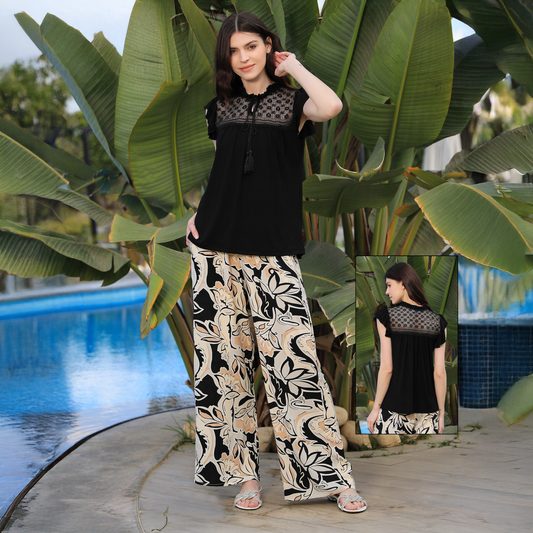 Black pijama with printed pants