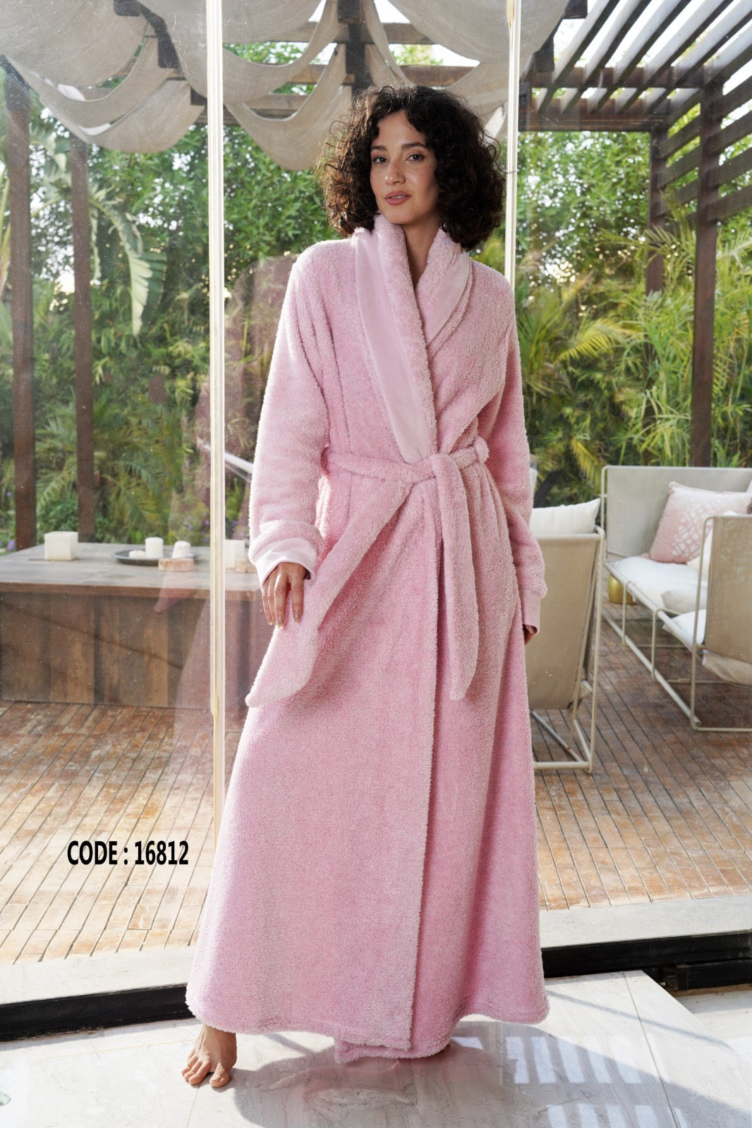 A luxurious winter robe crafted from premium soft wool fabric,